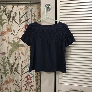 J. Crew Navy Blue Eyelet Top